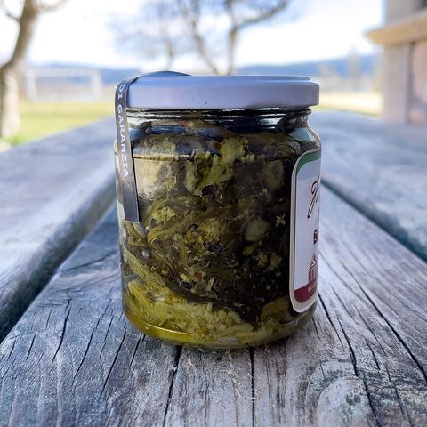 Turnip tops in a jar